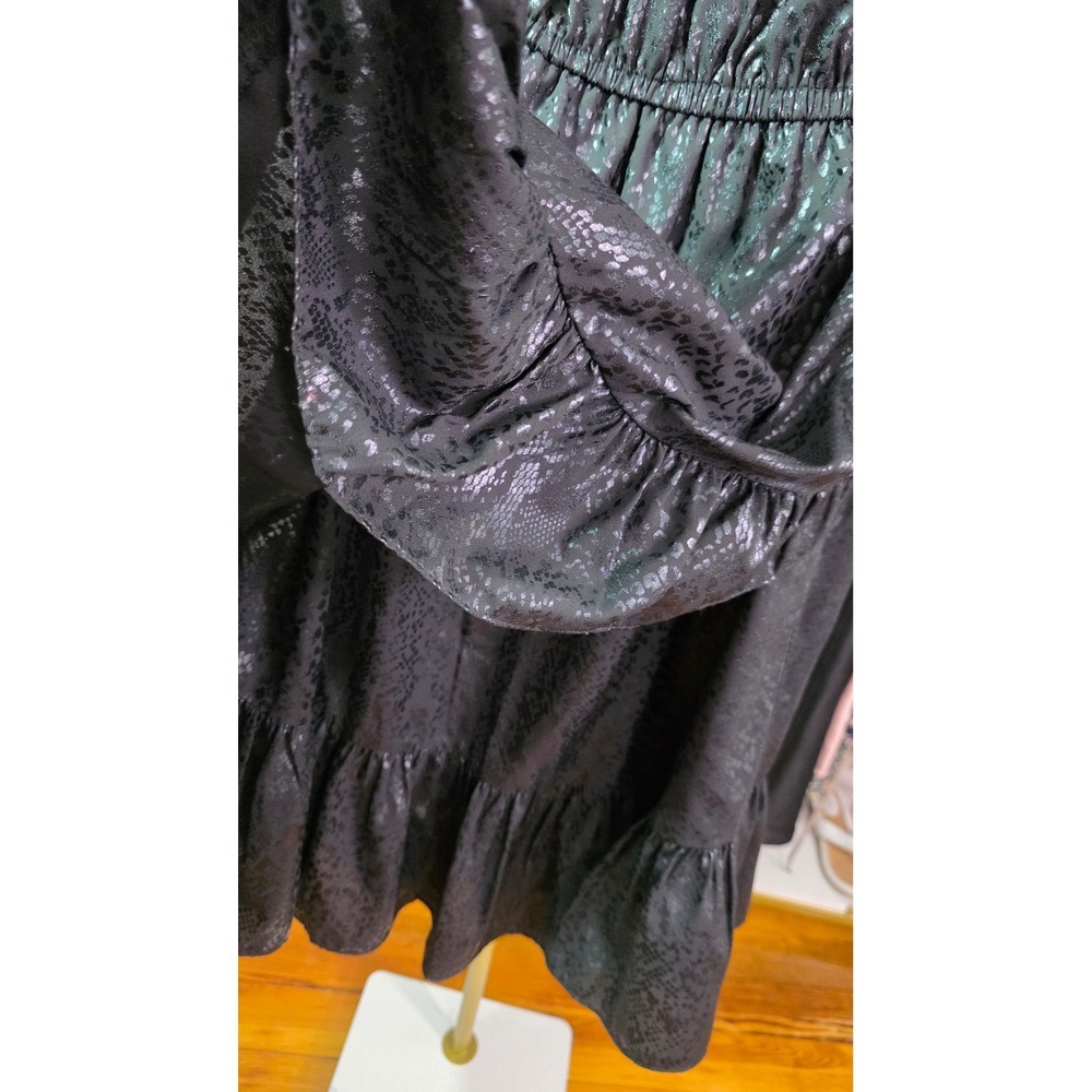 Michael Kors Metallic Snakeskin Cold Shoulder Ruffle Midi Wrap Dress Black XS - Picture 10 of 12